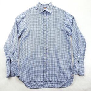 Thomas Pink Dress Shirt Mens 16.5 Blue White Sprinkles French Cuffs Prestige